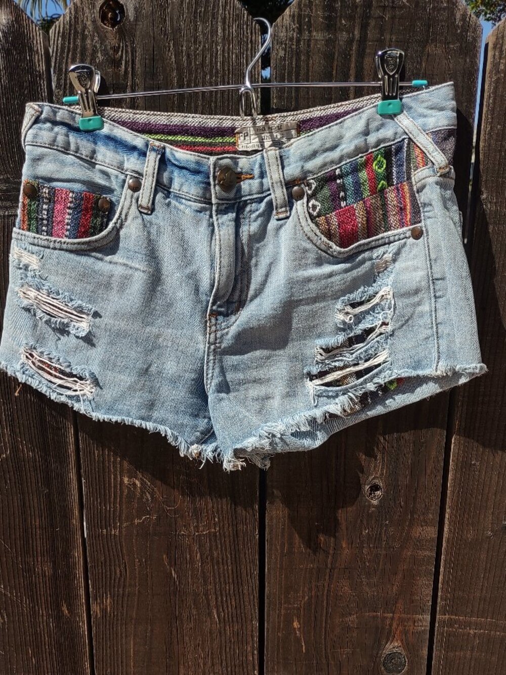 Free People Patchwork Distressed Denim Shorts Size 26 Boho Hippie Indie Beach